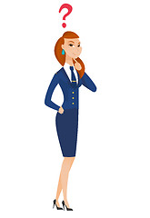 Image showing Thinking stewardess with question mark.