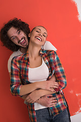 Image showing couple in love  over color background