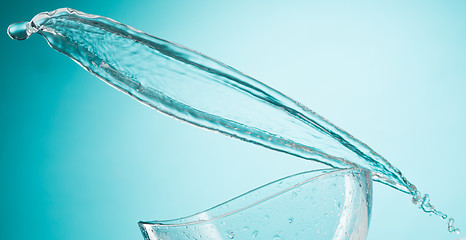 Image showing The water splashing to glass bowl on white background