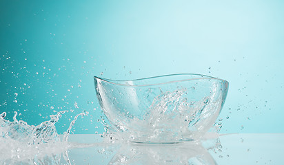 Image showing The water splashing to glass bowl on white background