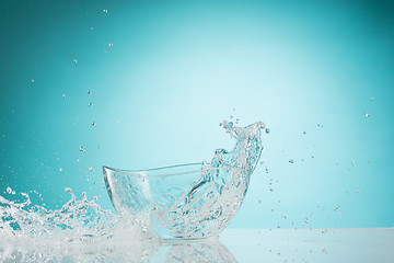 Image showing The water splashing to glass bowl on white background