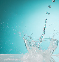 Image showing The water splashing to glass bowl on white background