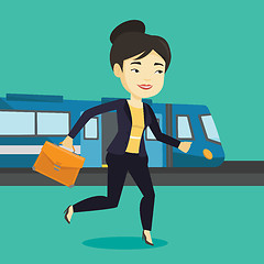 Image showing Businesswoman at train station vector illustration