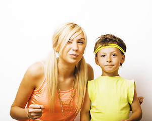 Image showing funny mother and son with bubble gum