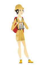 Image showing Asian traveler woman with backpack and binoculars.