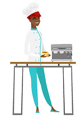 Image showing Chef cook making coffee vector illustration.