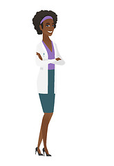 Image showing Young african confident doctor with folded arms.