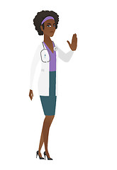 Image showing African-american doctor showing stop hand gesture.
