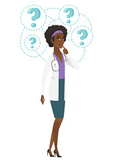 Image showing Thinking doctor with question marks.