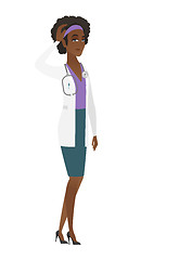 Image showing Young african-american doctor scratching her head.