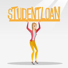 Image showing Woman holding sign of student loan.