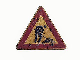 Image showing Vintage looking Road works sign isolated