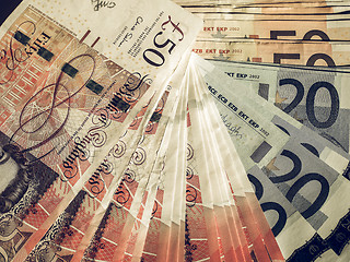 Image showing Vintage Euro and Pounds notes