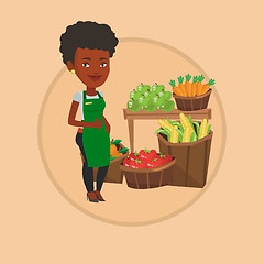 Image showing Friendly supermarket worker vector illustration.