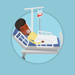 Image showing Patient lying in hospital bed with oxygen mask.