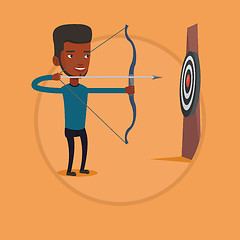 Image showing Archer aiming with bow and arrow at the target.