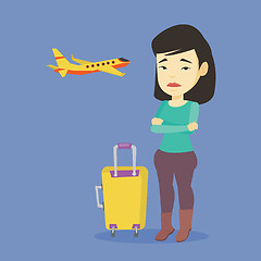 Image showing Young woman suffering from fear of flying.