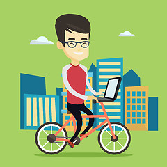 Image showing Business man riding bicycle in the city.