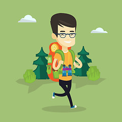 Image showing Man with backpack hiking vector illustration.