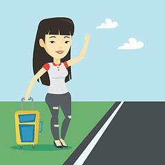 Image showing Young woman hitchhiking vector illustration.