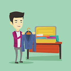 Image showing Young man packing his suitcase vector illustration