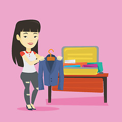 Image showing Young woman packing suitcase vector illustration