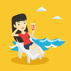 Image showing Woman relaxing on beach chair vector illustration.