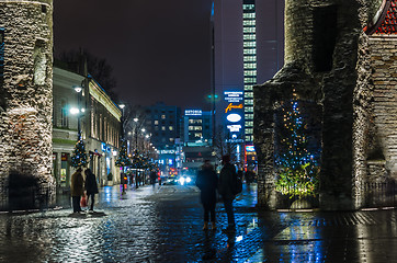 Image showing Nightt view of the street, Tallinn Estonia.