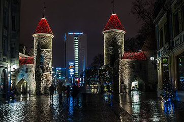 Image showing Nightt view of the street, Tallinn Estonia.