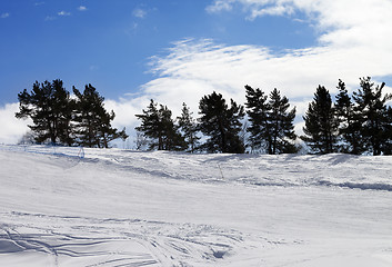 Image showing Ski slope in sun winter day