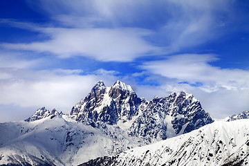 Image showing Snow mountains and blue sky with clouds in winter