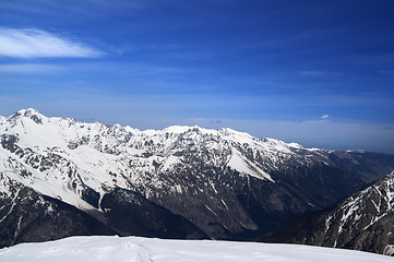 Image showing View on winter mountains from off-piste ski slope