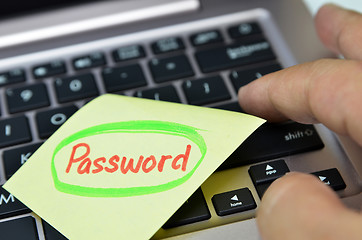 Image showing Password written on yellow note