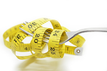 Image showing Steel fork and measuring tape
