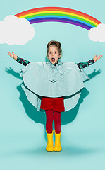 Image showing Little girl posing in fashion style wearing autumn clothing.