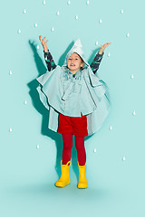 Image showing Little girl posing in fashion style wearing autumn clothing.