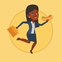 Image showing Business woman eating hot dog vector illustration.