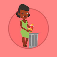 Image showing Woman throwing junk food vector illustration.