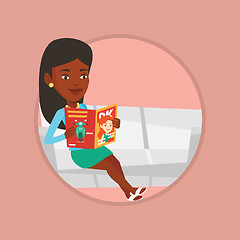 Image showing Woman reading magazine on sofa vector illustration