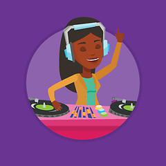 Image showing DJ mixing music on turntables vector illustration.