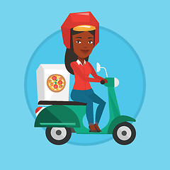 Image showing Woman delivering pizza on scooter.