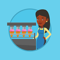 Image showing Worker of factory producing ice-cream.