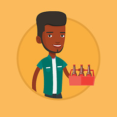 Image showing Man with pack of beer vector illustration.