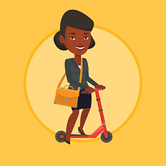 Image showing Woman riding kick scooter vector illustration.