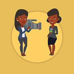 Image showing TV reporter and operator vector illustration.