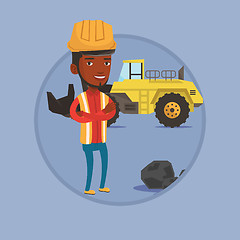 Image showing Miner with a big excavator on background.