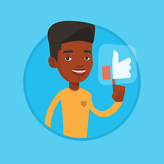 Image showing Man pressing like button vector illustration.