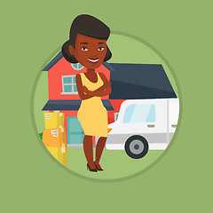 Image showing Woman moving to house vector illustration.