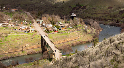 Image showing Maupin Oregon Downtown Aerial View Deschutes River Highway 197