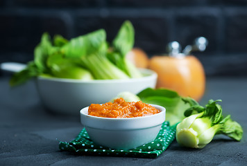 Image showing pak choi with sauce